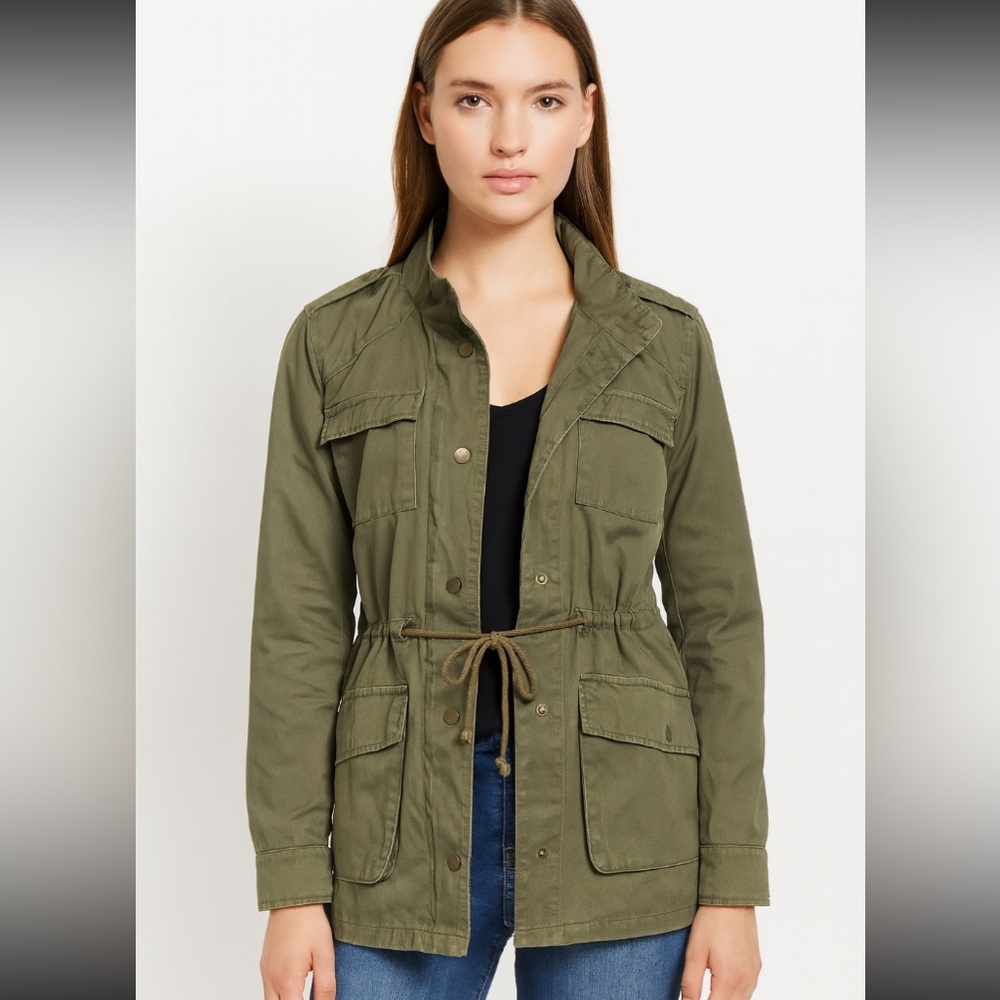 Per Se Utility Jacket Size Medium Military Green Full Zip With Cargo Pockets